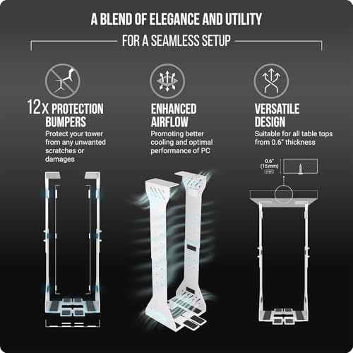 Heavy Duty Under Desk PC Holder ? Up to 77 lbs Load Capacity - Adjustable Computer Tower Holder - Under Desk Computer Mount (White)