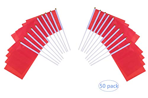 Red Stick Flag 50 Pack - Small Handheld Party & Event Decorations, Perfect for Sports, Festivals, Parades, and Garden Use (Variation: Red)