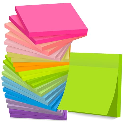 VIPSTAR Bright Colors 3x3 Inch Sticky Notes - 24 Pads, Self-Stick Reminder Pads