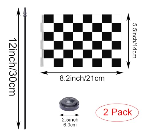 WXTWK Checkered Black and White Racing Flag Set 2 Pack - Mini Desk Car Flags with Stand