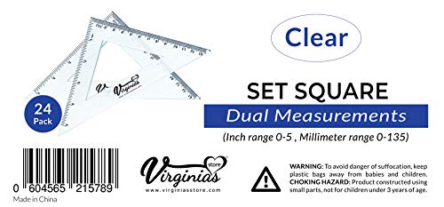 Set of 24 5-inch Transparent Plastic Drafting Set Squares - Shatter Resistant