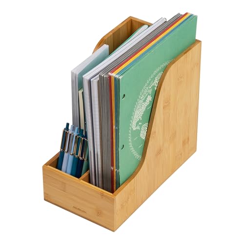 Mind Reader Vertical File Storage, Desktop Organizer, Magazine Holder, Office, Bamboo, 6" L x 11" W x 10" H, Brown