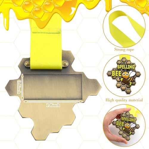 Zonon 12 Pcs Spelling Bee Medals Bulk Honeycomb Spelling Bee Award Medals with Neck Ribbon 3.23 x 3.15 Inches Spell Trophy for Back to School Competitions Party Supplies Winner Gifts