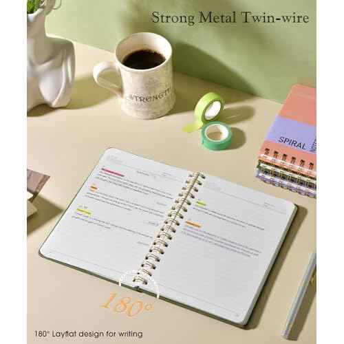 Lined Spiral Journal Notebook, A5 Hardcover Spiral Journals for Women Men, 150 Numbered Pages Spiral Bound Notebook, 100 GSM College Ruled Notebooks for Work, Note Taking 5.75" x 8.38", Olive Green