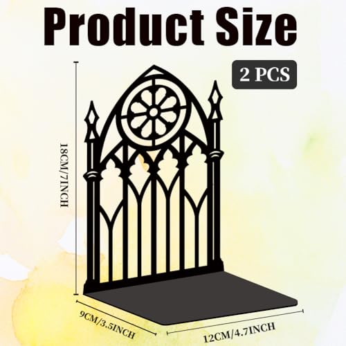 BEUNITONE Gothic Gate Book Ends Decorative Metal Shelving Organizer for Heavy Books