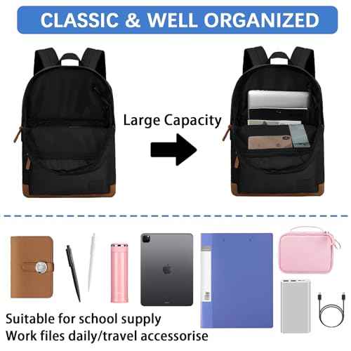 Goloni Classic Backpack with USB Charging Port,Water Resistant Anti-Theft Travel Backpack for Men & Women,Laptop Backpack,Fits 17.3 Inch Laptop,Black