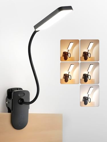 ReinHoo Black Clip-On Rechargeable Desk Lamp with 45 Lighting Modes