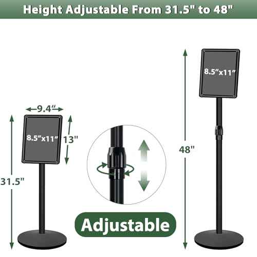 Heavy Duty Sign Holder Poster Stand 8.5"x 11" Floor Standing Sign Holder Adjustable Pedestal Sign Stand with Cast Iron Base for Display/ Advertisement (Black)