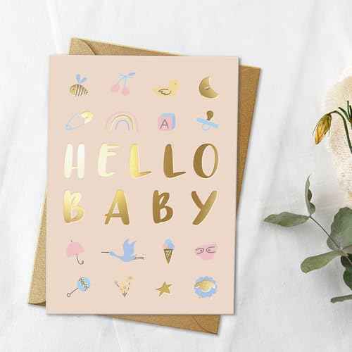 Sweetzer & Orange Baby Shower Card with Gold Foil ? Gender Neutral Baby Shower Greeting for Boy or Girl ? 5¡±x7¡± Congratulations Card with Envelope & Gold Sticker ? 300gsm Cardstock