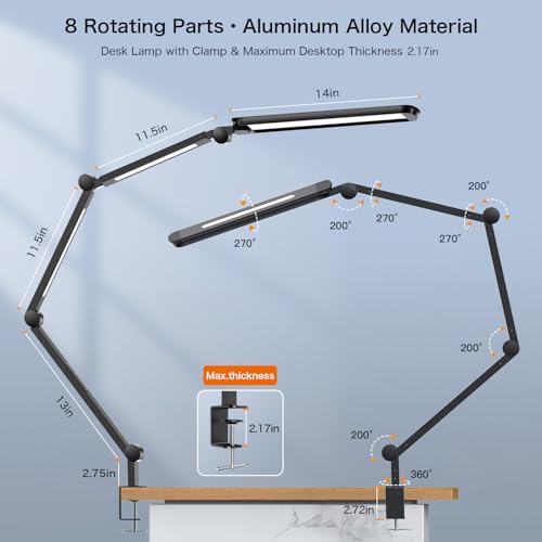 LED Desk Lamp with 4 Light Sources, 24W Super Bright with Remote Control, Ajustable Ambient Lighting, 4 Color Modes & 4 Brightness, Swing Arm, Architect Desk Lamp with Clamp for Home Office
