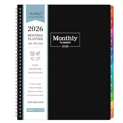 2026 Monthly Planner - JAN. 2026 - DEC. 2026, 2026 Planner with Colorful Tabs, 8.5" x 11", Monthly Planner/Calendar 2026 with Pocket, Thick Paper, Twin-Wire Binding - Black