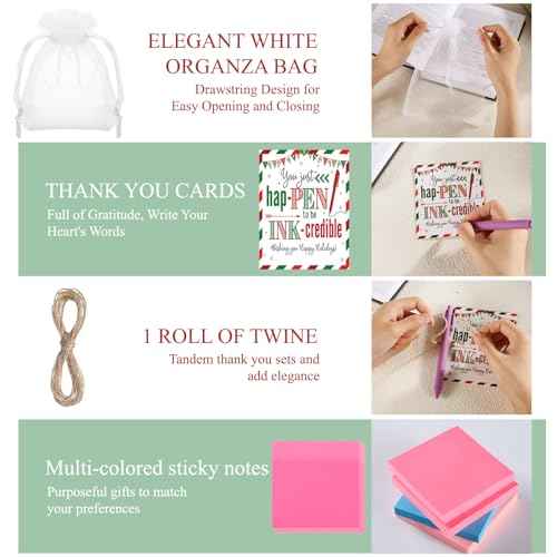 Marspark 201 Pcs Christmas Bulk Gift Set Employee Appreciation Team Gifts Bulk 10 Colors Notepads Gel Pens with Gift Bags Cards Twine Gifts Set for Xmas Coworkers Staffs Team Party Favors