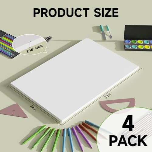 PEKGRIL 4 Pack 24x36 Inch White Foam Core Boards 5mm Thick - Poster & Display