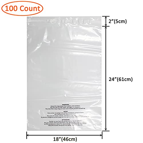 Huvai 18x24 Inch 100 Pack Clear Self Seal Poly Bags with Vent Holes & Warning