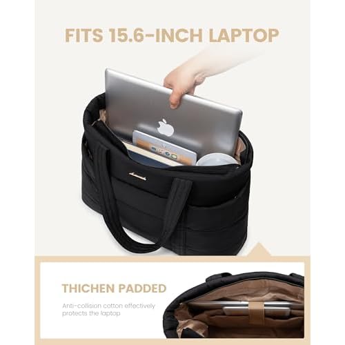 LOVEVOOK Tote Bag for Women, Large Puffer Work Tote Laptop Bag, Lightweight Travel Tote Bag with Zipper Gifts for Women