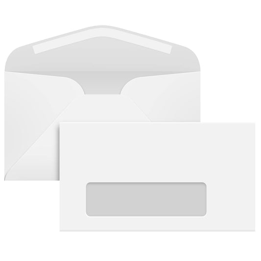 #6 3/4 White Window Envelopes, Reply Business Envelopes for Checks, Invoices, Bills | Commercial Flap w/Gummed Seal | 3 5/8" x 6 1/2" | 24lb Bond (90gsm) | 50 per Pack