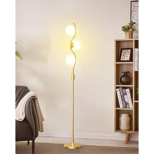 Lightdot 60IN Gold Floor Lamp Stepless Dimmable Globe Floor Lamps with 3Pcs 3000K G9 Bulbs Eye-Friendly Mid Century Standing Lamps with Stable Base for Living Room/Bedroom/Corner/Office