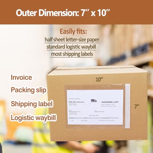 BEUYI 100 Pack 7x10 Inch Clear Adhesive Shipping Label Pouches - Waterproof Document Sleeves