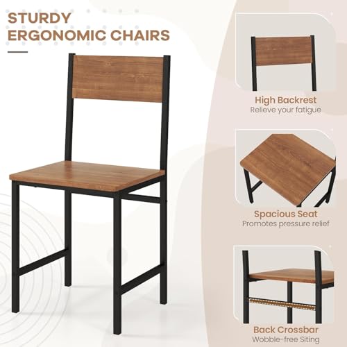 NAFORT Brown 4-Piece Industrial Dining Set with Bench – 43.5''L x 27.5''W, Rustic Wood & Black Metal