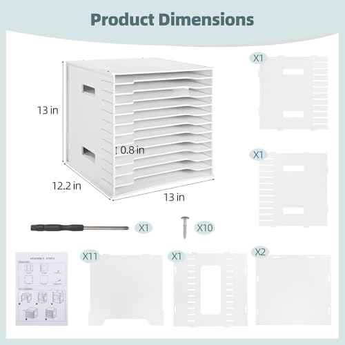 12 Tiers Scrapbook Paper Organizer, 12 x 12 in File Sorter Storage Rack, Adjustable PVC Foam Sheet Shelf Unit, Desktop Document Holder for Home Office Craft Room, Fits 13 x 13 in Cabinets