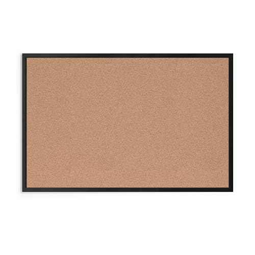 U Brands Cork Bulletin Board, 36" x 24", Black Aluminum Frame, Industrial Grade Pinning Surface