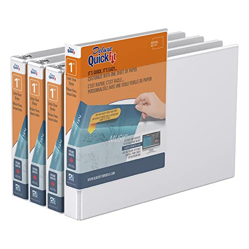 QuickFit Landscape 3 Ring Binder, Heavy-Duty Round-Ring Binder, 8 1/2" x 11" x 1", Pack of 4, White