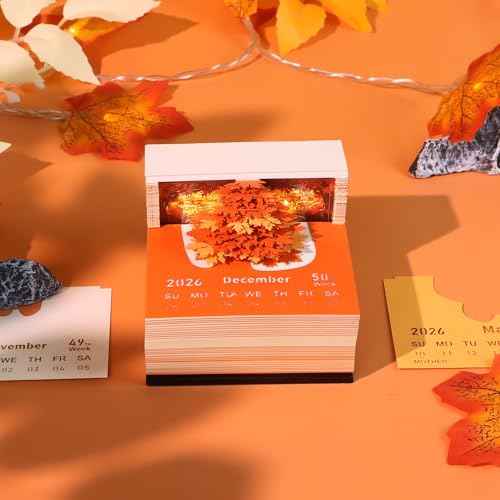 MACTANO 3D Art Calendar Memo Pad 2026, Creative Time Piece Calendar New Maple Tree Rip Away Paper Carving Sticky DIY Note