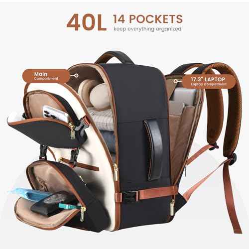 LOVEVOOK Travel Backpack for Women Men, TSA Carry on Backpack Flight Approved 40L Fits 17 Inch Laptop, Waterproof Personal Item Travel Bag Business Weekender Daypack with Detachable Crossbody Bag