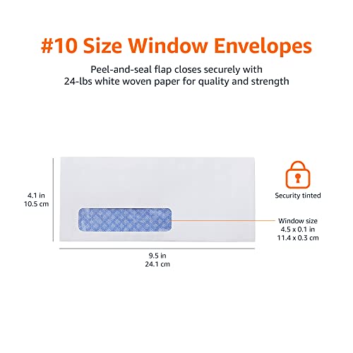 Amazon Basics #10 Security Tinted Self-Seal Business Envelopes with Left Window, Peel & Seal, White, 500-Pack