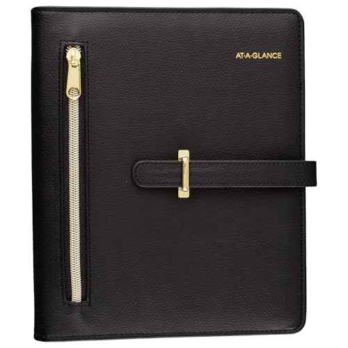 AT-A-GLANCE Faux Leather Undated Starter Set, 7-Ring, 5-1/2" x 8-1/2", Desk Size, Fashion, Black (DR1118-040-05)