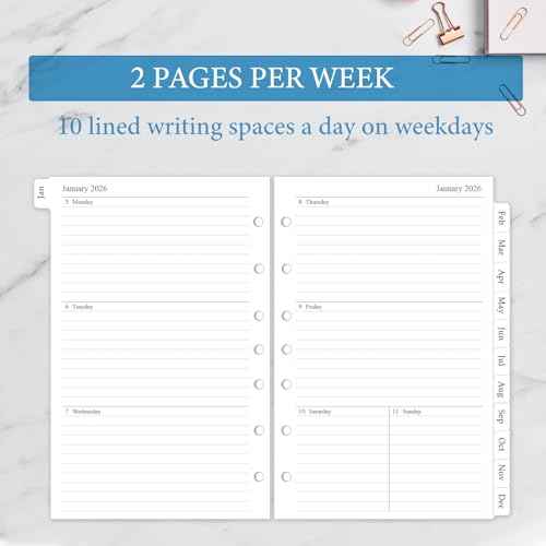 2026 Weekly & Monthly Planner Refill, A5 Medium Planner Inserts with Monthly Tabs, Size 4, 5.5"x8.5", Jan. 2026 - Dec. 2026, 7-Hole Punched