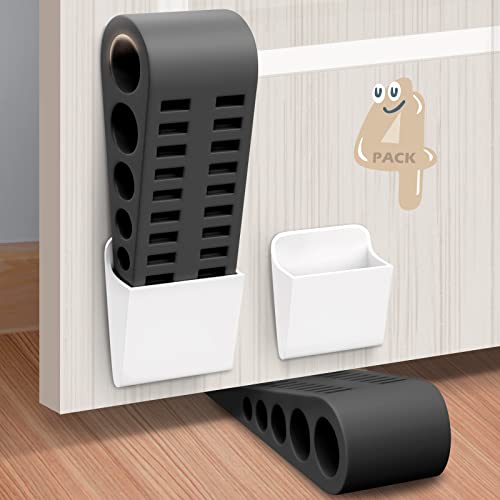 HELEMAN 4 Pack Door Stop Rubber Wedge – Black, 5.0" L x 1.5" W x 1.2" H, Fits 0.1"–1.3" Gaps