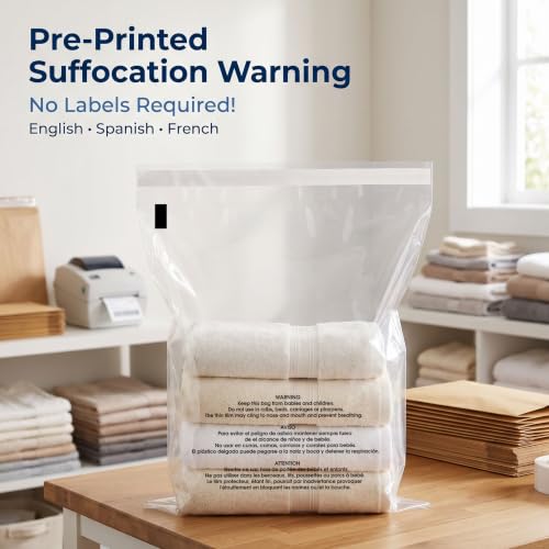 14” x 20” Self Seal Clear Poly Bags with Suffocation Warning – 200 Pack, Durable & Tamper-Evident