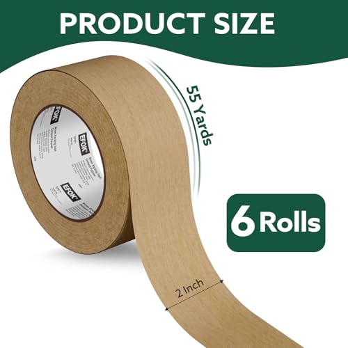 EFOK 6 Rolls Bulk Brown Kraft Paper Packing Tape 2in x 55yds - Eco-Friendly, Recyclable, Easy Tear