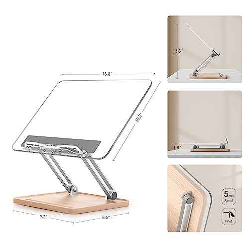 Adjustable Acrylic Book Stand for Reading, Book Holder with Pen Slot, Foldable Desktop Riser for Laptop, Recipe, Textbook - Hands-Free,Cookbook Stand, Clear Design with Page Clips