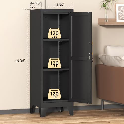 46" H Metal Locker Cabinet with Door and 2 Adjustable Shelves (Black) – Coolsun
