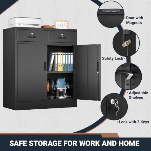 BESFUR Metal Storage Cabinet, Garage Cabinet with 2 Drawers and