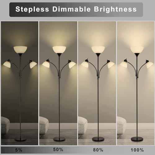 Floor Lamps for Living Room,Standing Lamp with Stepless Dimming, 3 Lights Adjustable Reading Lights, Morden Tall Lamps for Living Room, Bedroom, Office