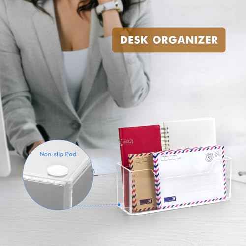BEYGORM Acrylic Mail Organizer for #10 Envelopes, 2-Slot Wall-Mounted & Countertop Letter Holder, Clear Hanging Mail Rack for Home Office