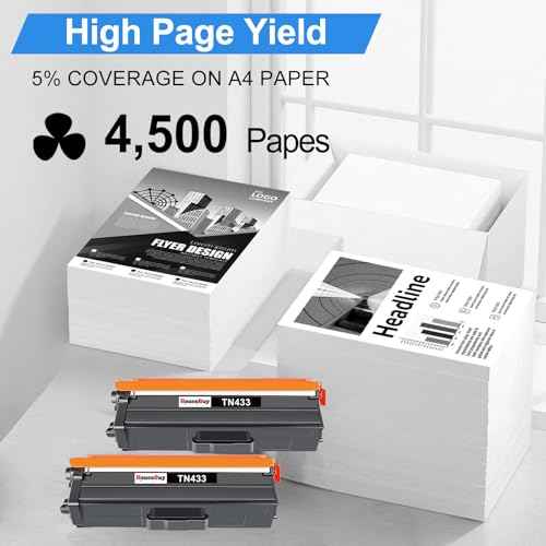 TN433 TN-433 Toner Cartridge Replacement for Brother TN 433 TN-431 for Brother HL-L8260CDW HL-L8360CDW MFC-L8610CDW MFC-L8900CDW HL-L9310CDW Printer (TN433BK 2-Pack)