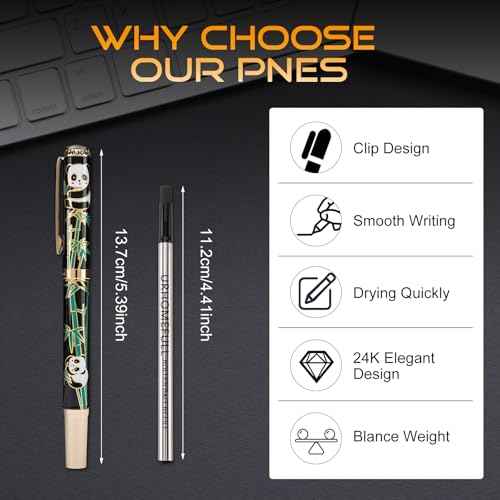 24K Gold Luxury Rollerball Pens for Men Women, Smooth Writing Premium Office Pens for Business, Panda Design Executive Gift for Boss Birthday Anniversary (Black)