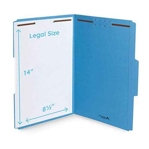 Blue Summit Supplies Blue File Folders with Fasteners, File Folders Legal Size, 1/3 Cut Reinforced Tabs, Durable 2 Prongs, Designed to Organize Standard Medical or Law Files, 50 Pack