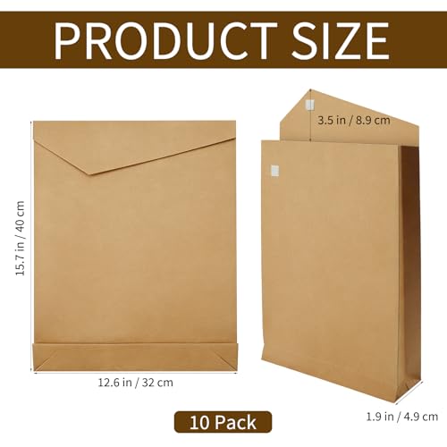10 Pack 12.6 x 15.7 Inch Expandable Anti Tear Envelopes - Confidential Large Mailers