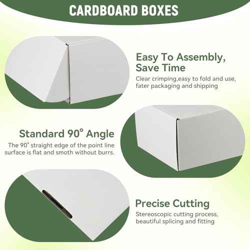 12"x9"x3" Shipping Boxes Set of 5, White Corrugated Cardboard Box Literature Mailer