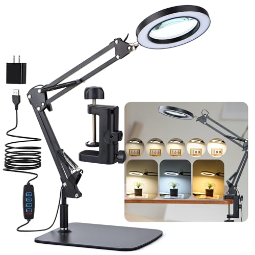 Dylviw 20-Inch Stand & Clamp LED Magnifying Desk Lamp with Real Glass Lens