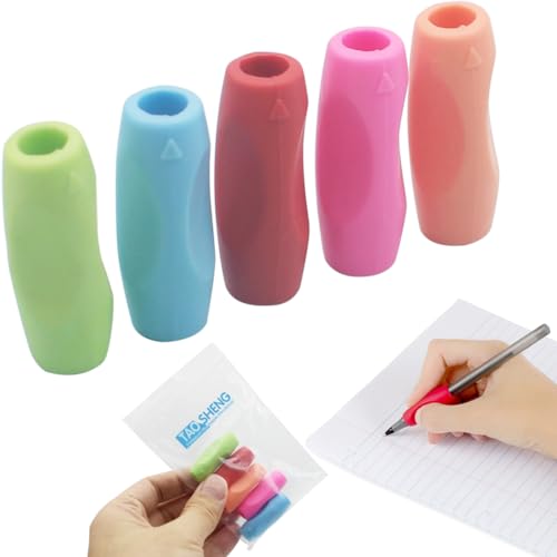 Silicone Pen Grips Set, Pure Color Pencil Grips Ambidextrous Writing Aid for Children Adults, Flexable Soft Comfortable Corrective Finger Tool for Students, 5 Pack