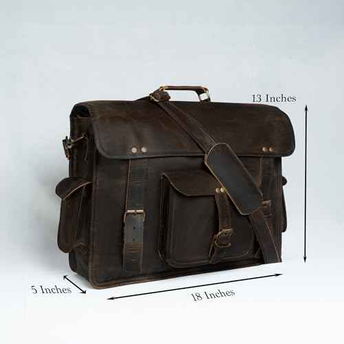 Mens 18 inch Leather Messenger Bag Laptop Vintage Handmade Travel Office Computer Satchel Briefcase For Men and Women