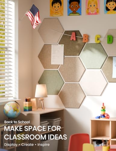 Fluxynara Linen Dusk Hexagon Felt Bulletin Board Tiles 12-Pack - Large, Pin & Adhesive Set