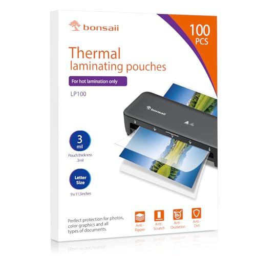 Bonsaii 3mil Thermal Laminating Sheets - 100 Letter Size Clear Pouches
