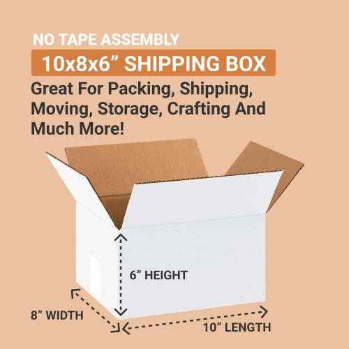 AVIDITI White Shipping Boxes 10"L x 8"W x 6"H (25 Pack) Small Medium Mailing Box for Small Business Packaging, Mailers, Gifts & Storage